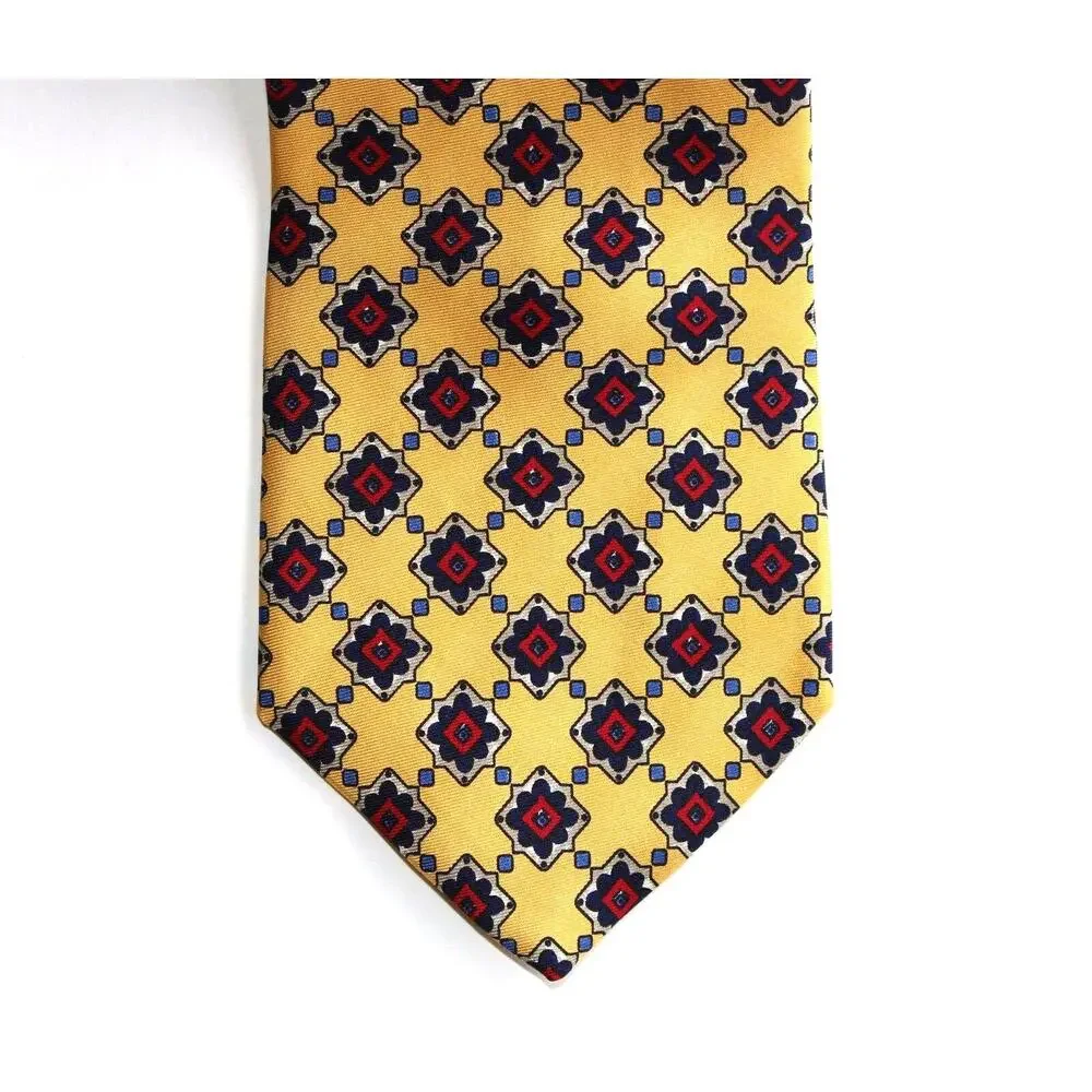Lands' End Men's Yellow, Navy, Gray & Red Silk Tie USA Very‎ Nice